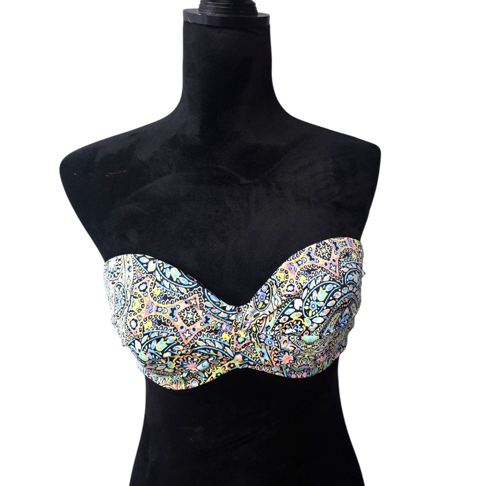 Victoria's Secret Knockout Bandeau Bikini Top 34D Multi Paisley Underwire Twist